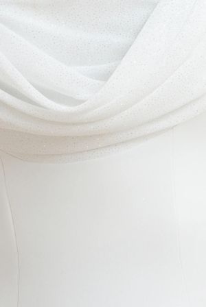 White Bardot Midi Dress with Sparkle Chiffon Cowl