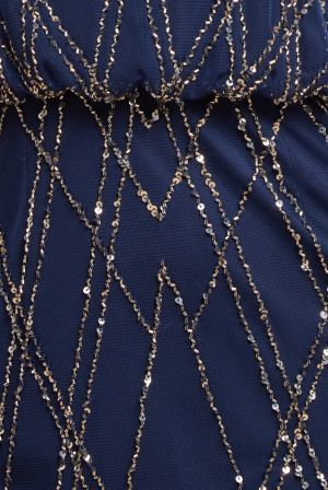 Navy Blue Sequin Racer Neck Maxi Dress