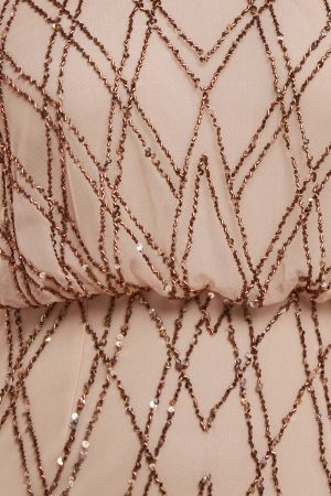 Beige Sequin Racer Neck Maxi Dress