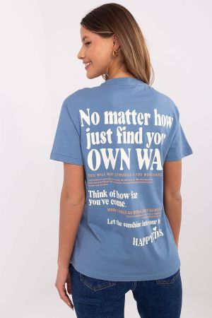 Blue Cotton T-shirt with Motivational Slogan “Find Your Own Way”