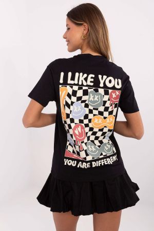 Black Graphic T-shirt with “You Are Different” and “I Like You” Print