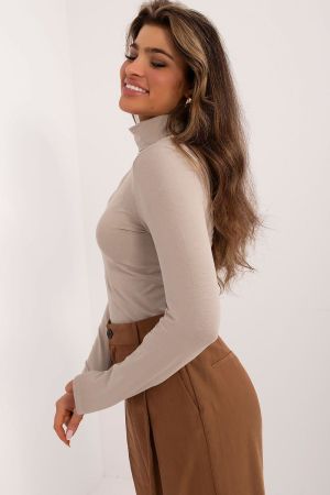 Beige Women’s Cotton Turtleneck with Long Sleeves