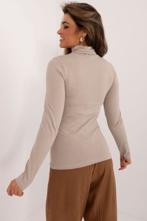 Beige Women’s Cotton Turtleneck with Long Sleeves