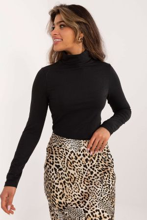 Black Women’s Cotton Turtleneck with Long Sleeves