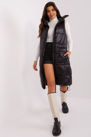 Black Quilted Hooded Vest for Women