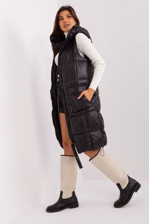 Black Quilted Hooded Vest for Women