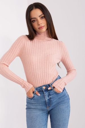 Light Pink Ribbed Turtleneck Sweater for Women