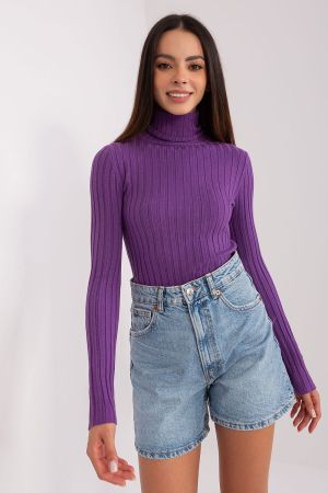 Purple Ribbed Turtleneck Sweater for Women