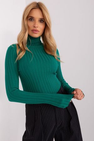 Green Ribbed Turtleneck Sweater for Women