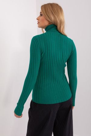 Green Ribbed Turtleneck Sweater for Women