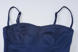 Elegant Dark Blue Midi Dress with Thin Straps and A-Line Skirt