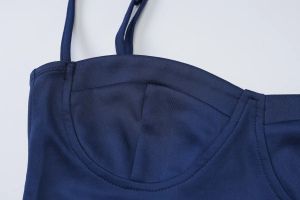 Elegant Dark Blue Midi Dress with Thin Straps and A-Line Skirt