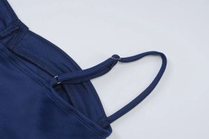 Elegant Dark Blue Midi Dress with Thin Straps and A-Line Skirt