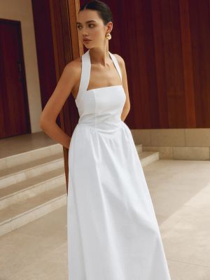 White Halter Neck Dress with Flowy Skirt