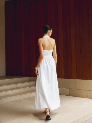 White Halter Neck Dress with Flowy Skirt