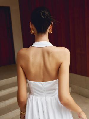 White Halter Neck Dress with Flowy Skirt