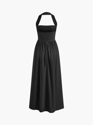 Black Halter Neck Dress with Flowy Skirt