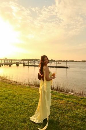 Yellow Open-Back Maxi Dress with Thin Straps and Ruffle Detail