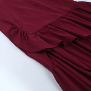 Burgundy Backless Dress with Halter Neck and Asymmetric Hem