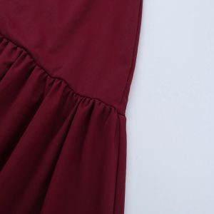 Burgundy Backless Dress with Halter Neck and Asymmetric Hem