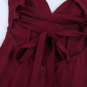 Burgundy Backless Dress with Halter Neck and Asymmetric Hem