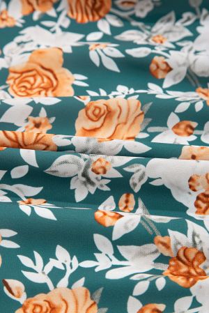 Green Floral Print Trimmed V Neck Tie Waist Sleeveless Holiday Long Dress