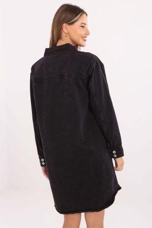 Women’s Long Sleeve Denim Dress - 100% Cotton, Black, Casual Style