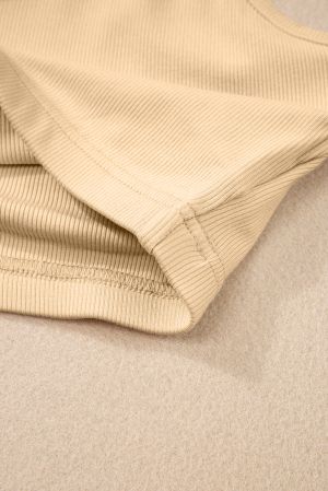 Apricot Ribbed Knit Sheath Sleeveless Crop Top