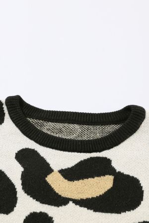 Plus Size Leopard Print Women's Sweater with Pockets