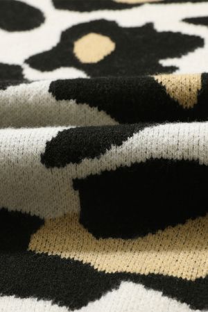 Plus Size Leopard Print Women's Sweater with Pockets