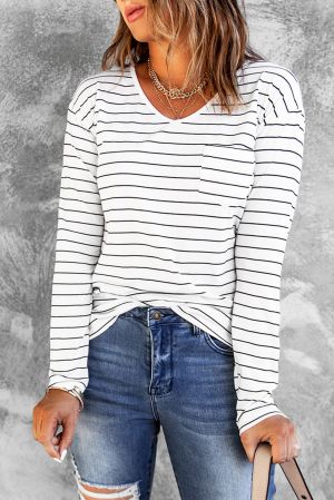 Women’s Long Sleeve Striped Blouse with Pocket