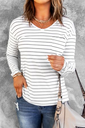 Women’s Long Sleeve Striped Blouse with Pocket