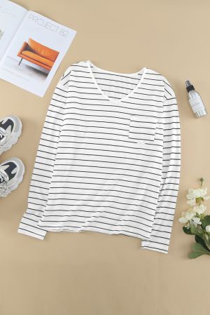 Women’s Long Sleeve Striped Blouse with Pocket