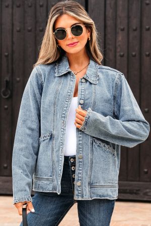Women’s Denim Jacket with Scalloped Trim