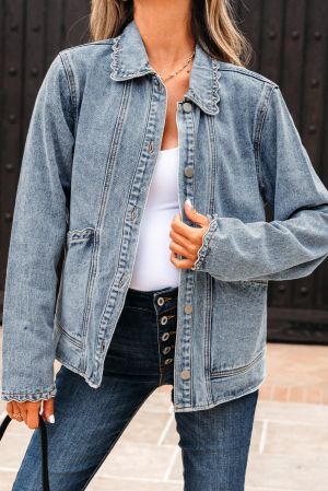 Women’s Denim Jacket with Scalloped Trim