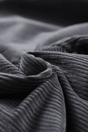 Gray Corduroy High Waist Straight Leg Pants, 100% Cotton
