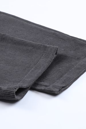 Gray Corduroy High Waist Straight Leg Pants, 100% Cotton