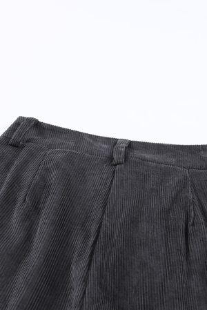 Gray Corduroy High Waist Straight Leg Pants, 100% Cotton