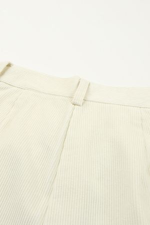 Light Beige Corduroy High Waist Straight Leg Pants, 100% Cotton