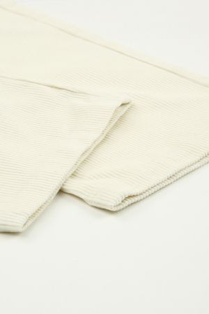 Light Beige Corduroy High Waist Straight Leg Pants, 100% Cotton