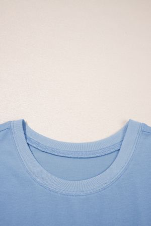 Sky Blue Solid Color Pocketed Raw Edge Babydoll Dress