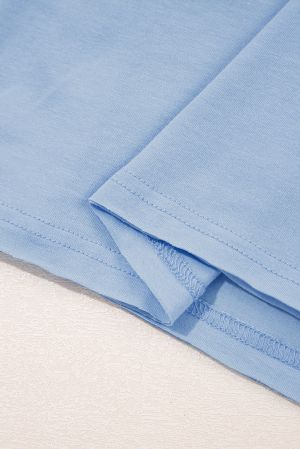 Sky Blue Solid Color Pocketed Raw Edge Babydoll Dress