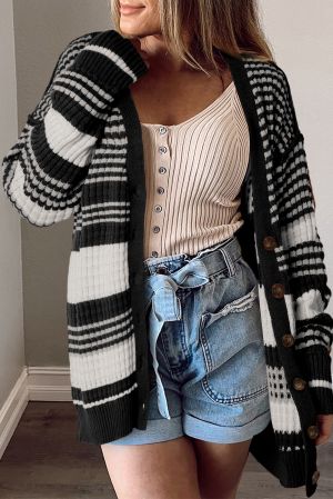 Black Crochet Hollow Out Open Front Cardigan