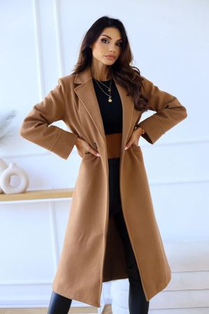 Women’s Long Elegant Beige Coat with Classic Fit