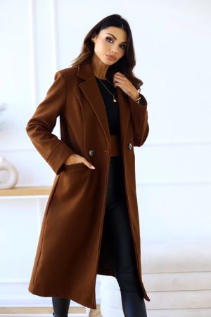 Women’s Long Elegant Brown Coat with Classic Fit
