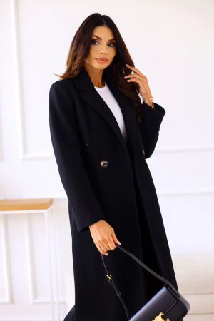 Women’s Long Elegant Black Coat with Classic Fit