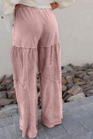 Women’s Light Pink Wide-Leg Pants with Drawstring and Pockets