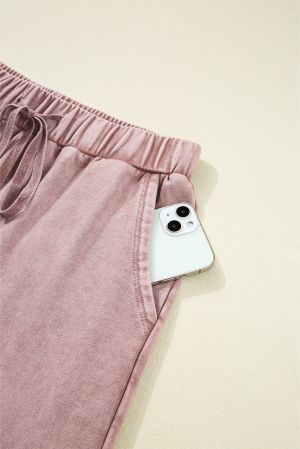 Women’s Light Pink Wide-Leg Pants with Drawstring and Pockets