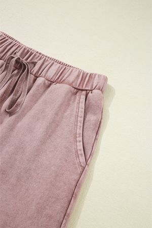 Women’s Light Pink Wide-Leg Pants with Drawstring and Pockets