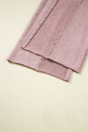 Women’s Light Pink Wide-Leg Pants with Drawstring and Pockets